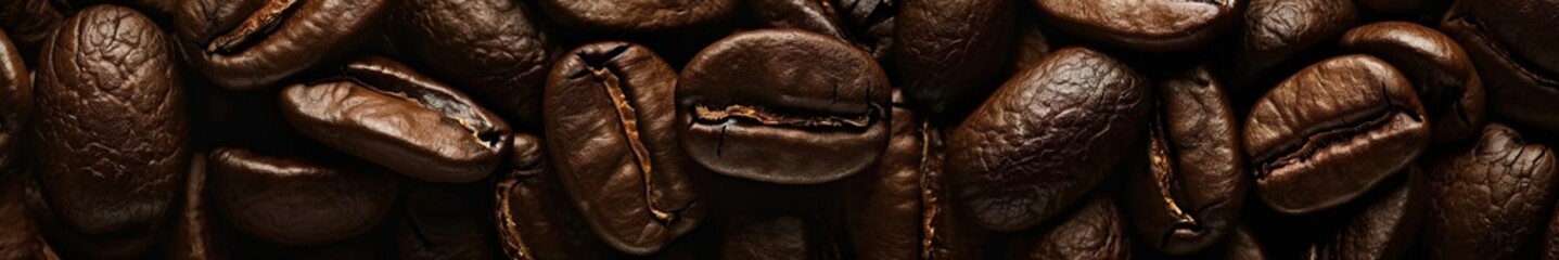 Close-up of dark roasted coffee beans with rich texture.