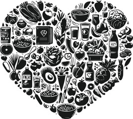 Various Sports Vegetables Cereals Seafood Meat Fruit For Healthy Lifestyle Diet and Fitness Icon Set