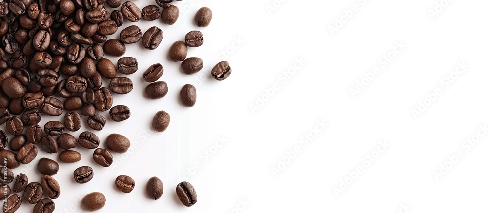 Aufkleber coffee beans displayed elegantly on a white backdrop providing a perfect copy space image