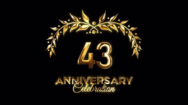 43rd Anniversary Celebration. Happy 43 Years Anniversary Animation in Gold Color on the Transparent Background, Alpha Channel. Great for greetings, celebrations, events, and gifts.