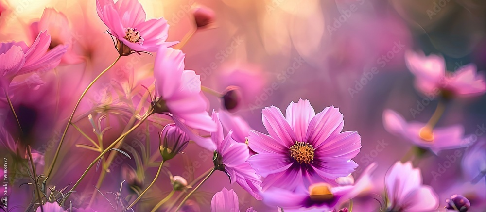Aufkleber in a botanical garden a charming display of pink cosmos flowers blooms and sways in the autumn backd