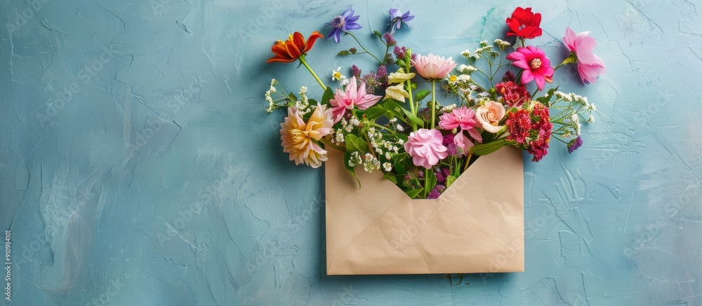 Leinwandbilder flowers creatively arranged in envelope with ample copy space image