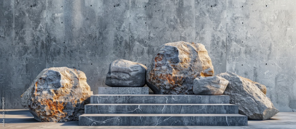 Poster background podium featuring natural textured stones with copy space image