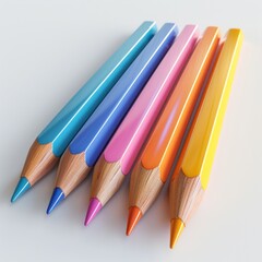 Fototapeta premium Five Sharpened Colored Pencils in a Row