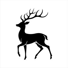 Black silhouette of wild deer icon silhouette vector illustration on white background.