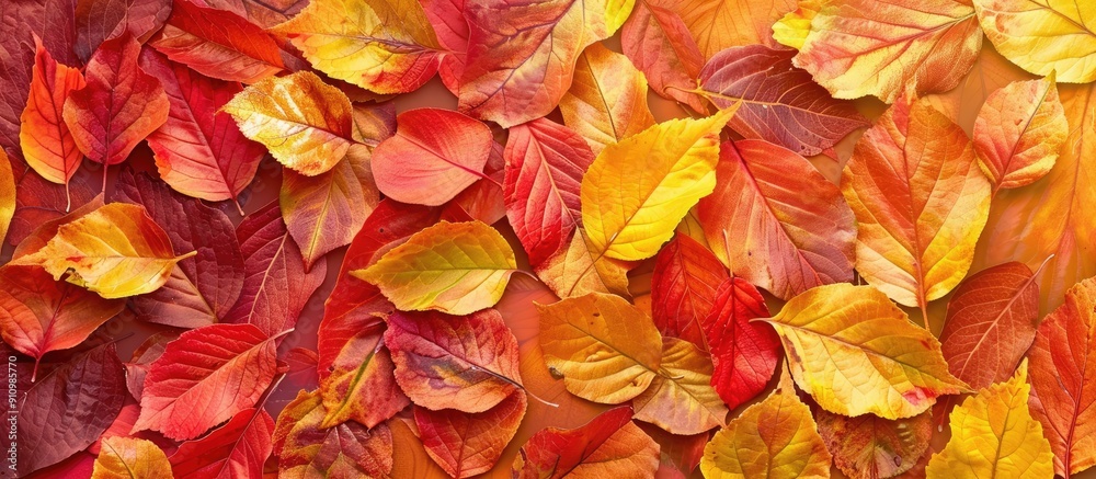 Aufkleber background featuring colorful autumn leaves with copy space image available
