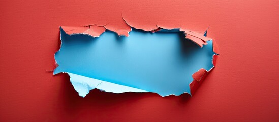 A hole in light blue paper with a red background serves as a striking copy space image