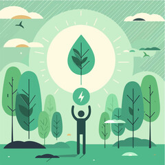 Renewable, green energy and save energy web banner. Ecology, Sustainable clean industrial factory, renewable energy sources and green electricity concept icons. Environment doodle flate design vector