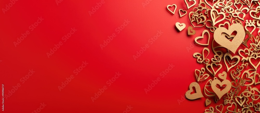 Aufkleber valentine s day concept with heart shaped gold paper cutouts on a vibrant red backdrop perfect for u