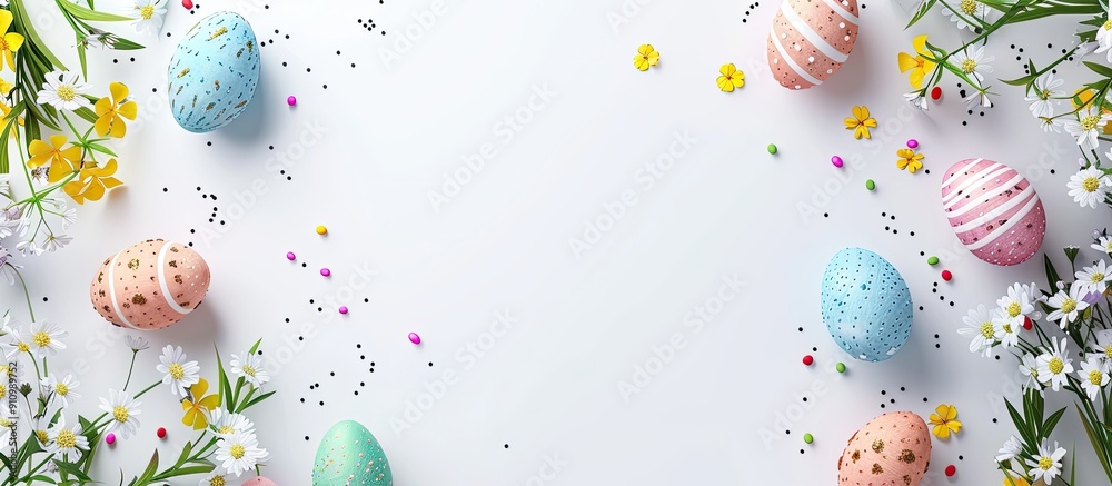 Poster Top view mockup featuring an Easter concept on a white background with copy space image
