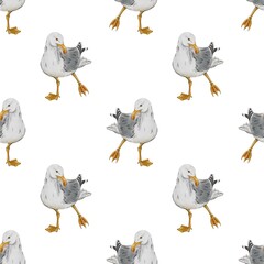 Seamless pattern with cute seagulls illustrations, seagulls pattern, seagulls fabric design, seagulls drawing