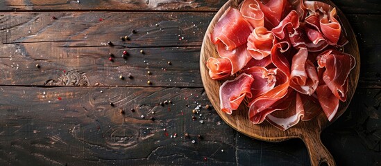 Enjoy the finest Spanish ham tapas made from Jamon Iberico delightful with a rich taste perfect for any culinary moment with copy space image
