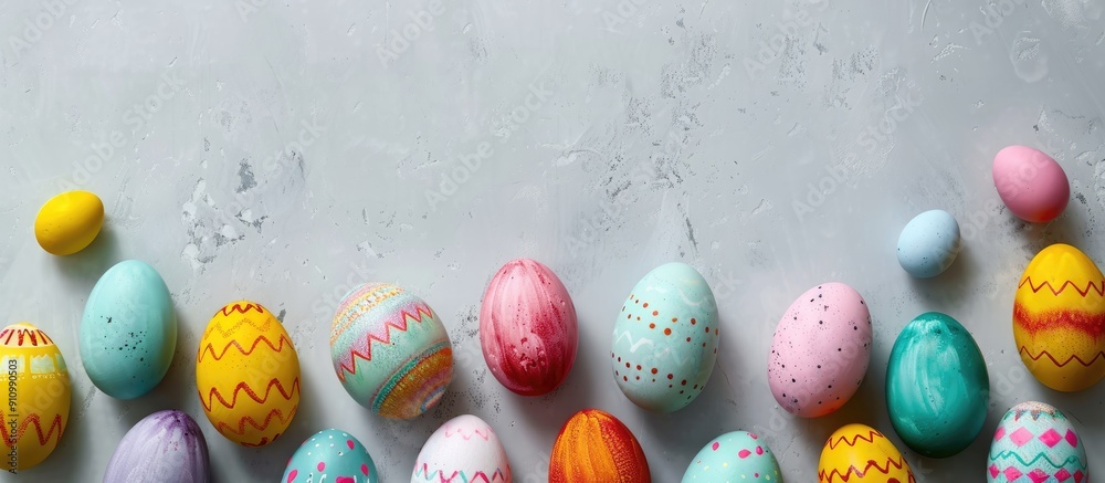 Aufkleber Colorful Easter eggs arranged attractively on a background with ample copy space image
