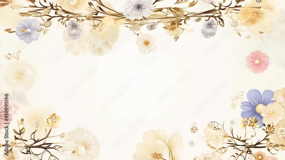 Poster This Delicate flowers are arranged in a circular pattern on a light beige backdrop.