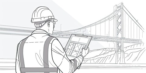 A construction worker examines a bridge plan.