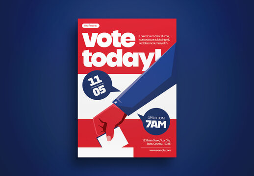 Red Flat Design US Election Flyer Layout
