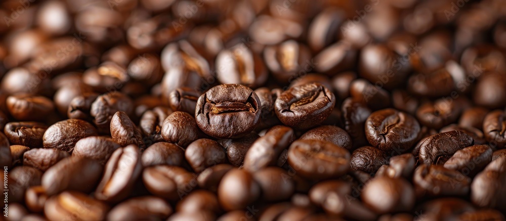 Poster Close up photo of spilled coffee grains with a copy space image for the frame background