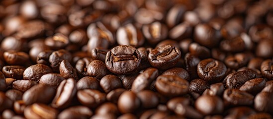 Obraz premium Close up photo of spilled coffee grains with a copy space image for the frame background