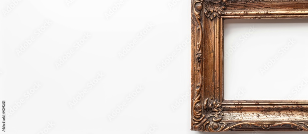 Poster wood plated vintage picture frame set against a white background with space for text or images. copy