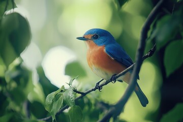 Fototapeta premium Blue and orange bird on branch