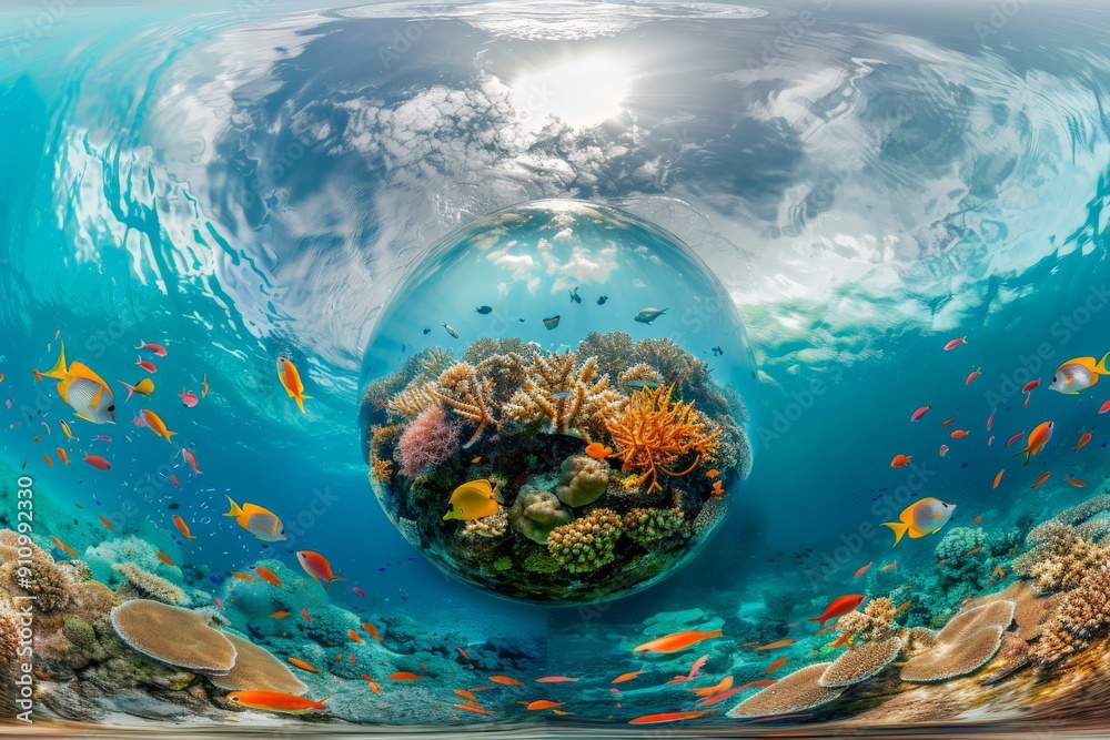 Poster this image depicts an underwater coral reef teeming with colorful fish and intricate coral formation