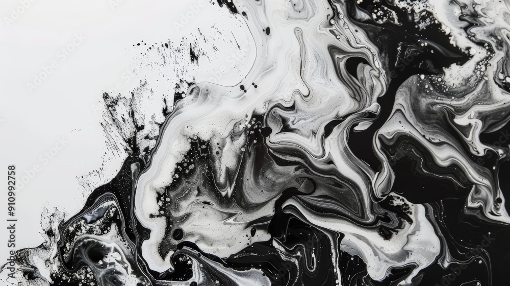 Aufkleber a captivating black and white abstract artwork featuring swirling marble patterns, evoking a sense o