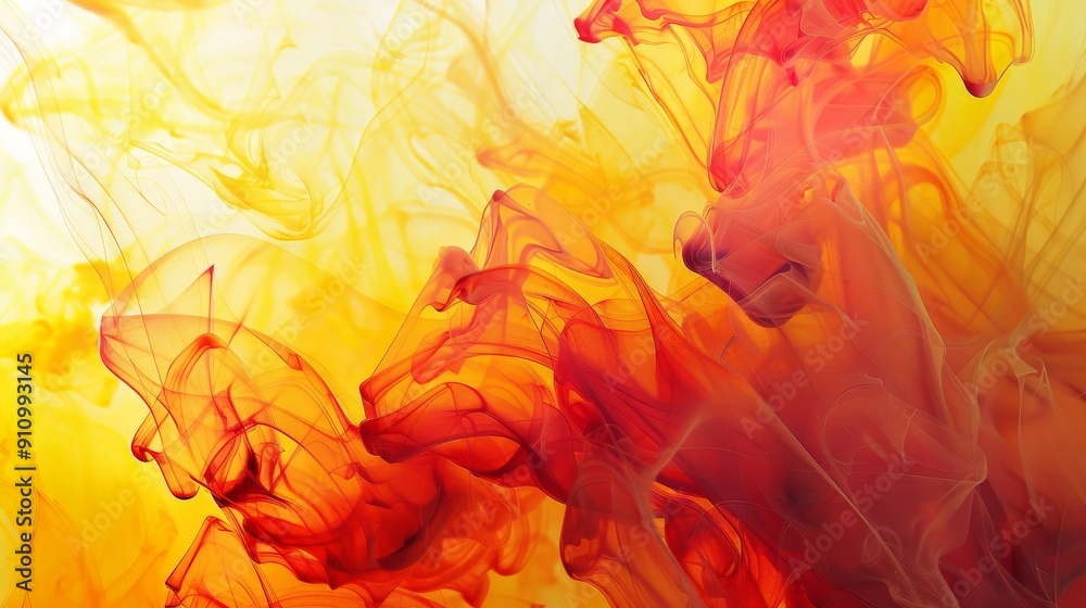 Fototapete a stunning visual of red and orange smoke billows that mimic the appearance of flames, creating a wa