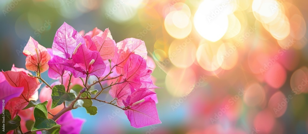 Poster a vivid pink bougainvillea flower featured in a close up nature shot set against a blurred backgroun