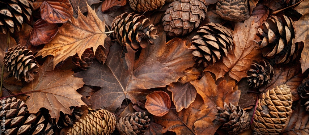 Canvas Prints Background with pine cones dead leaves and copy space image perfect for autumn and winter