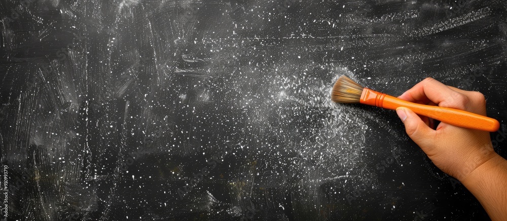Poster A blackboard with a brush erasing content against a black background suitable for adding text or graphics with copy space image