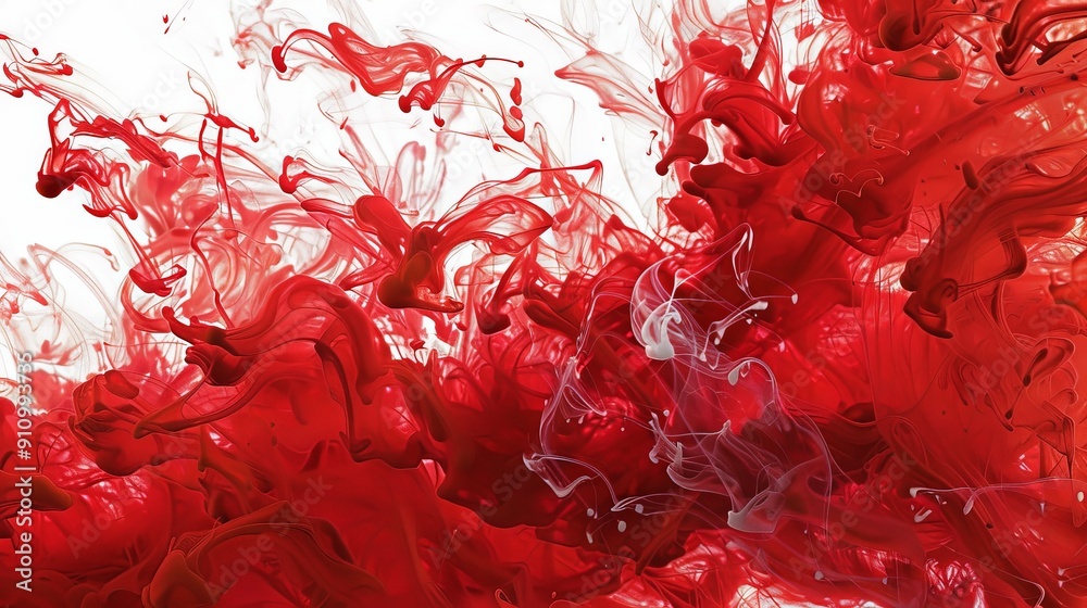 Fototapete this image showcases vibrant red abstract ink swirls with touches of white highlights, capturing the