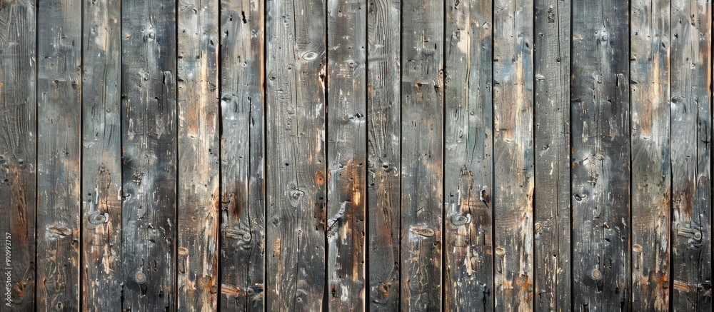 Aufkleber Front view of an old weathered wooden wall displaying a retro vintage cracked texture with gaps between boards suitable for copy space image