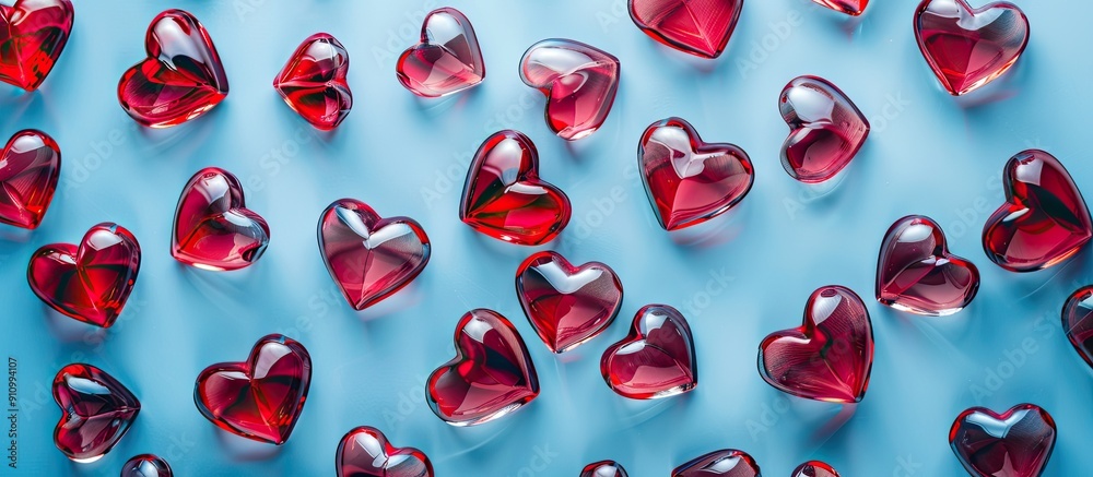 Aufkleber minimalistic valentine s day background showcasing a pattern of translucent red glass hearts over bl