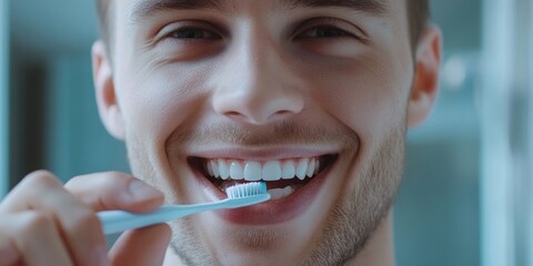 A person brushing their teeth with a toothbrush, everyday hygiene routine