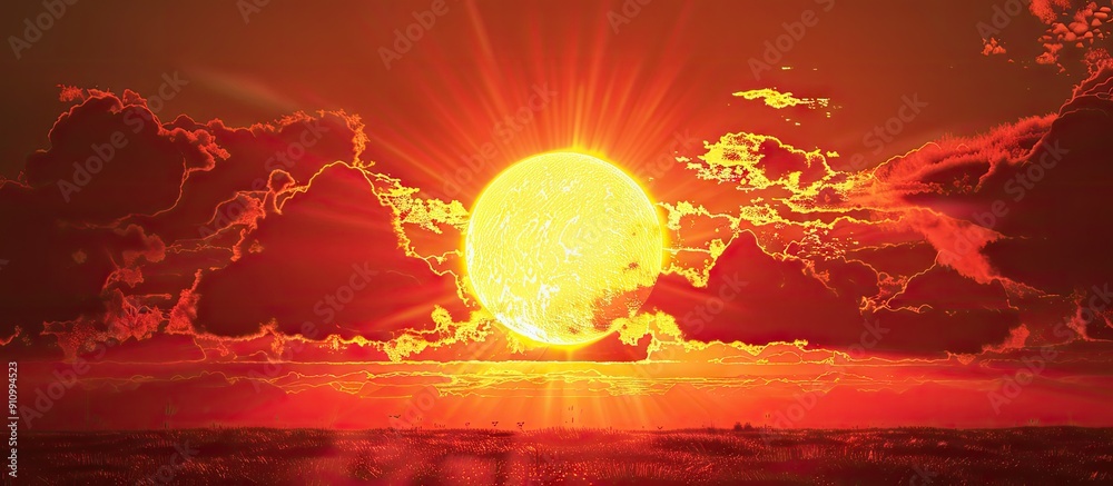 Poster Sunset illuminating an abstract full Sun in the copy space image