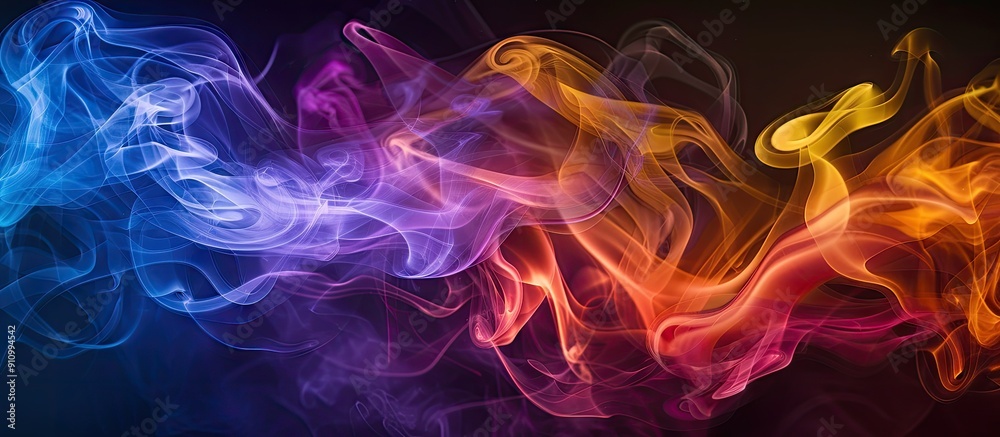Poster colorful abstract smoke swirling against a dark backdrop with copy space image