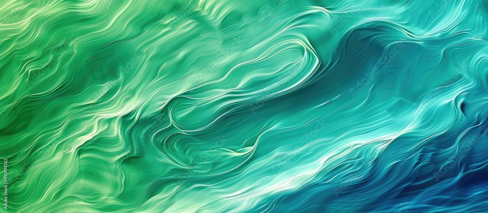 Poster Blue and green abstract water wave pattern with a pure natural swirl texture for a background copy space image