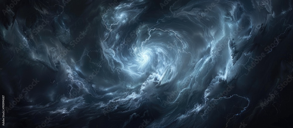 Aufkleber Eerie stormy night sky with swirling clouds and lightning flashes creating a mysterious atmosphere in the copy space image