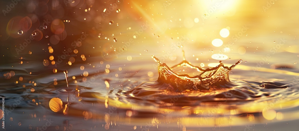 Poster morning sunlight illuminates a water drop splashing creating a captivating image with copy space