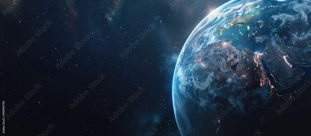 Aufkleber Magnificent planet Earth displaying oceans clouds and continents against a starry sky in an open space image. . image with copy space