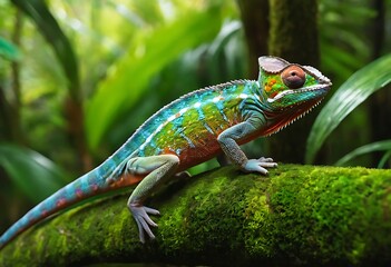 Colorful chameleon into the wild