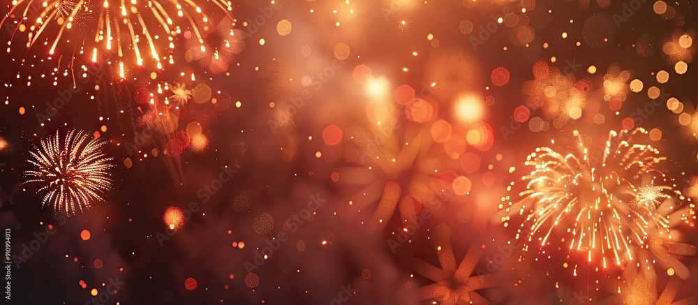 Poster Nighttime New Year fireworks celebration with a copy space image creating an abstract holiday backdrop