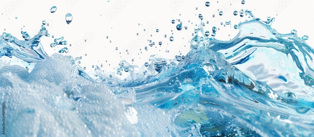 Poster aqua dancing in waves forming bubbles creating a refreshing feel white background with copy space im
