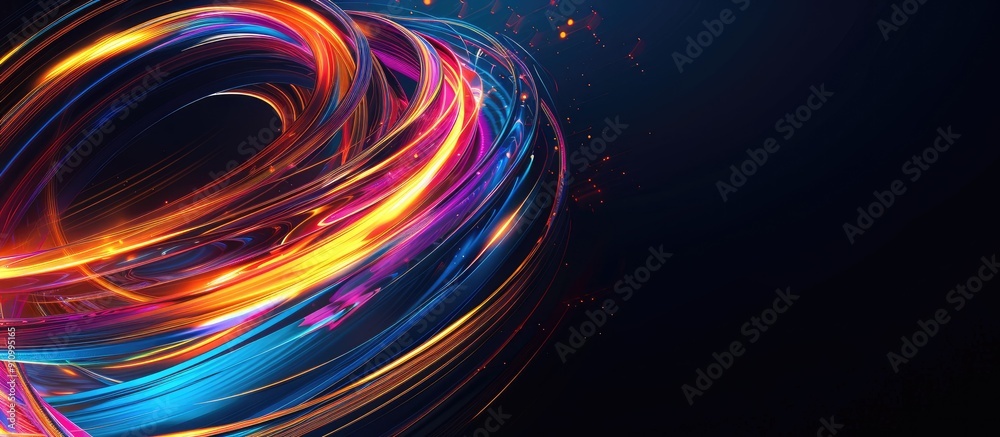 Poster Vibrant swirling lines with a luminous abstract design against a dark backdrop for a captivating copy space image