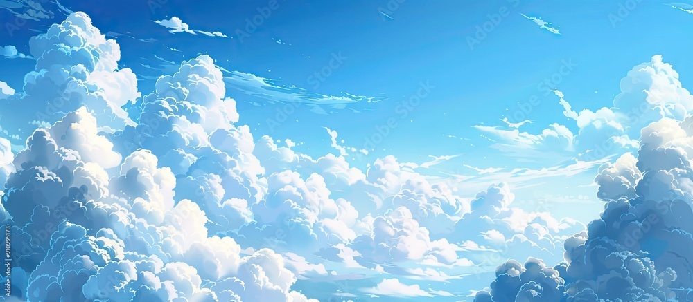Poster Detailed closeup image of a sky with fluffy white clouds suitable for copy space image