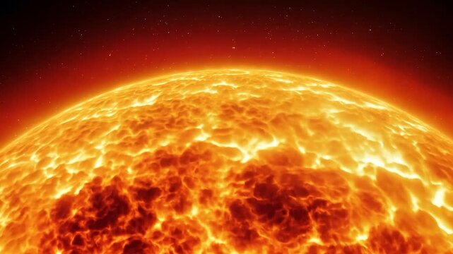 The sun glows intensely with fiery colors against the dark backdrop of space, showcasing its immense energy and splendor