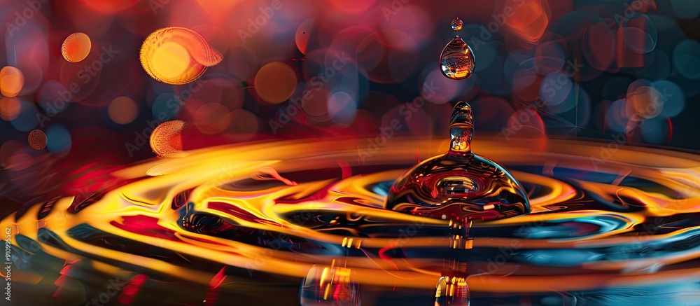 Poster Gorgeous patterns displayed on the liquid s surface following a droplet creating a captivating copy space image