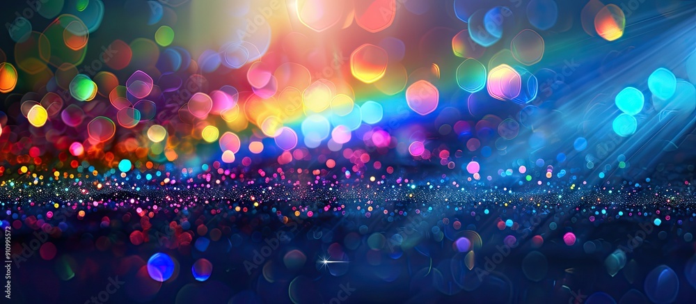 Aufkleber Abstract crystal flare effect creating a vibrant prism rainbow light overlay on a dark background with a holographic reflection giving a colorful glare bokeh suitable for copy space image