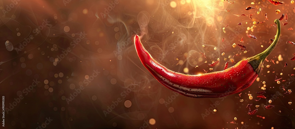 Poster fiery cayenne chili pepper with copy space image