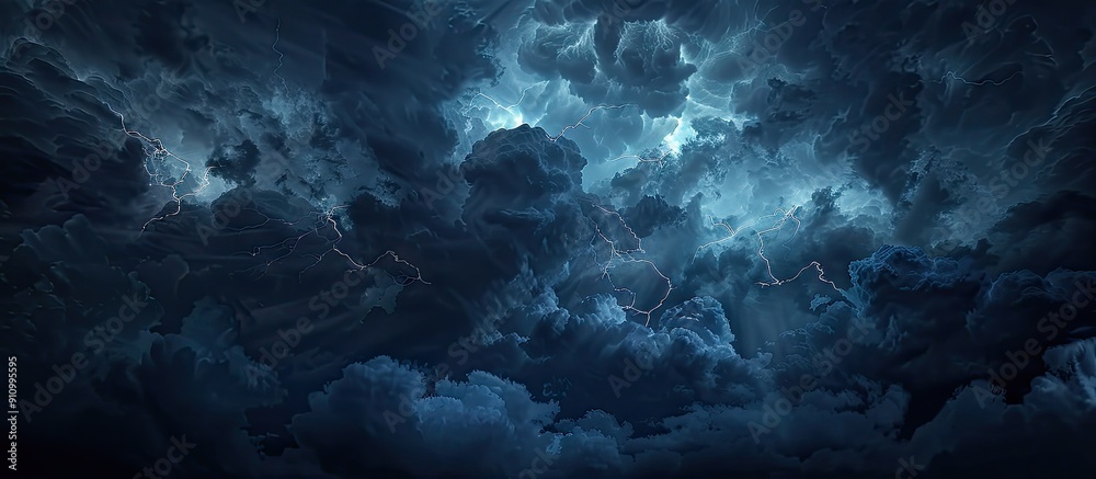 Aufkleber eerie stormy night sky with swirling clouds and lightning flashes creating a mysterious atmosphere i